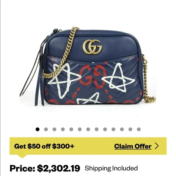TRADED😍Gucci Rare GG Marking ghost Crossbody Chain Leather Bag Navy - Picture 14 of 14